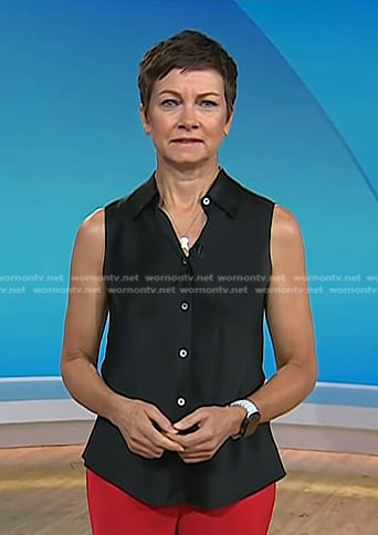 Stephanie's black sleeveless satin shirt on Today