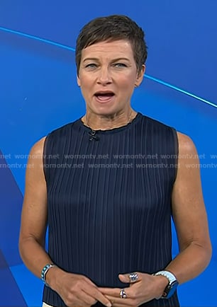 Stephanie’s navy pleated sleeveless top on Today