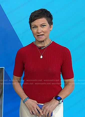 Stephanie’s red short sleeve sweater on Today