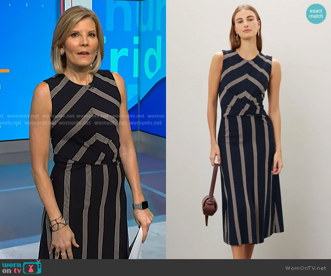 Tanya Taylor Theo Dress in Maritime Blue/Birch worn by Kate Snow on NBC News Daily