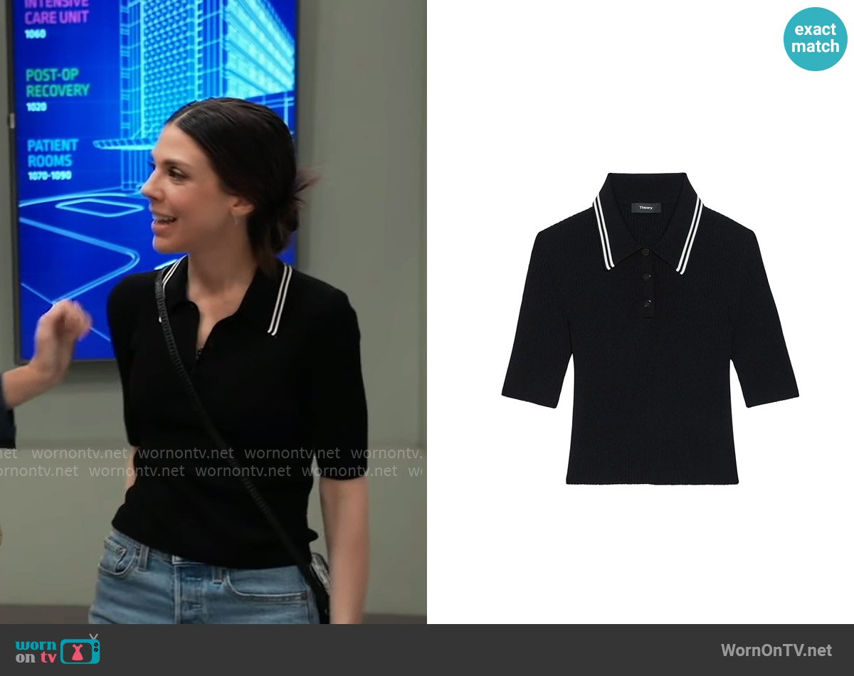 Theory Tipped Rib Polo Top worn by Kristina Corinthos-Davis (Kate Mansi) on General Hospital
