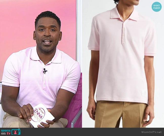 Thom Browne 4-Bar Cotton Piqué Polo in Light Pink worn by Justin Sylvester on Today