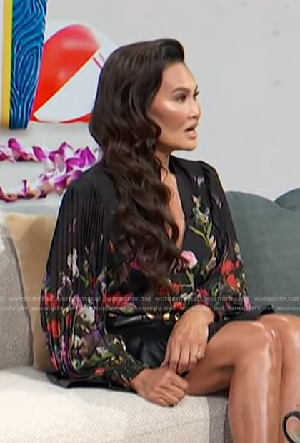 Tia Carrere’s floral print pleated blouse on Access Hollywood