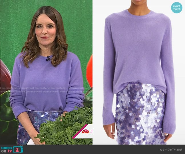 Tory Burch Cashmere Silk Sweater in crisp lavender worn by Tina Fey on Today