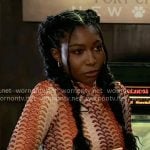Trina’s orange patterned knit crop top on General Hospital