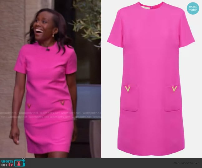 Valentino V Gold Crepe Mini Dress worn by Deborah Roberts on Live with Kelly and Mark