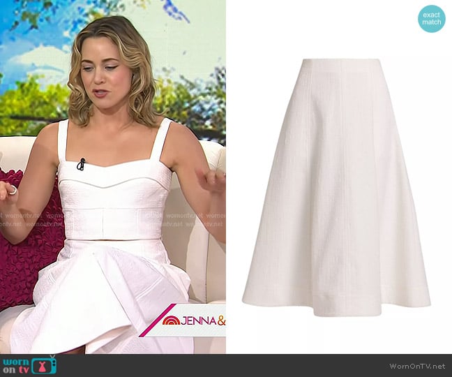 Veronica Beard Fellini Jacquard A-Line Midi-Skirt in dove worn by Erika Henningsen on Today