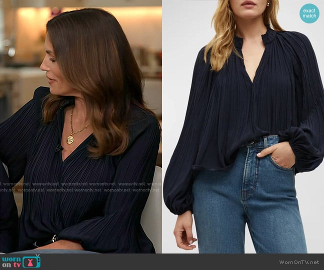 Veronica Beard Walker Pleated Long-Sleeve Top worn by Cindy Crawford on Today
