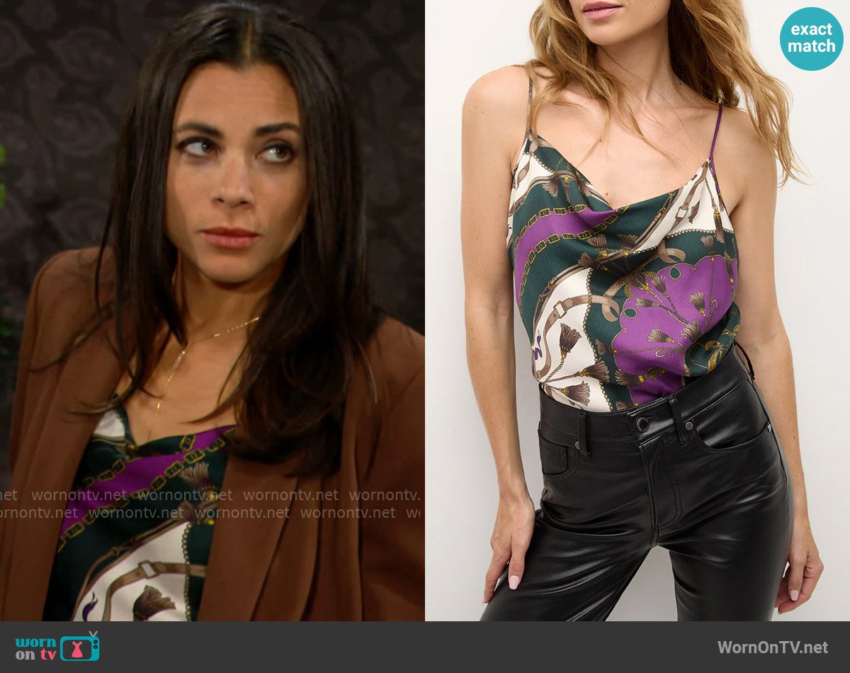 Veronica Beard Sola Silk Tank im Pine Multi worn by Daphne Rose (Murielle Hilaire) on The Bold and the Beautiful