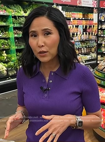 Vicky's purple ribbed polo top on NBC News Daily