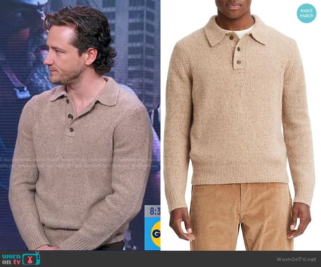 Vince Plush Donegal Cashmere Polo Sweater worn by Lewis Pullman on Good Morning America
