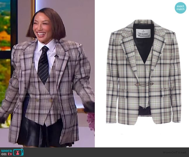 Vivienne Westwood Checked jacket with inner vest in grey worn by Jeannie Mai on The Jennifer Hudson Show