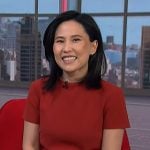 Vicky's red short sleeve shift dress on NBC News Daily