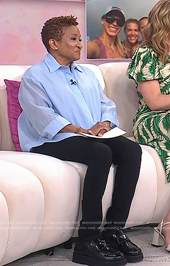 Wanda Sykes’s blue cropped shirt and flatform loafers on Today