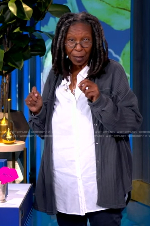 Whoopi's gray ribbed cardigan on The View