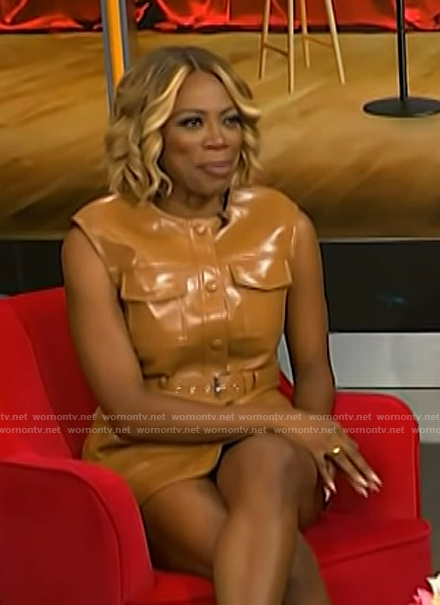 Yvonne Orji's brown leather cargo dress on NBC News Daily