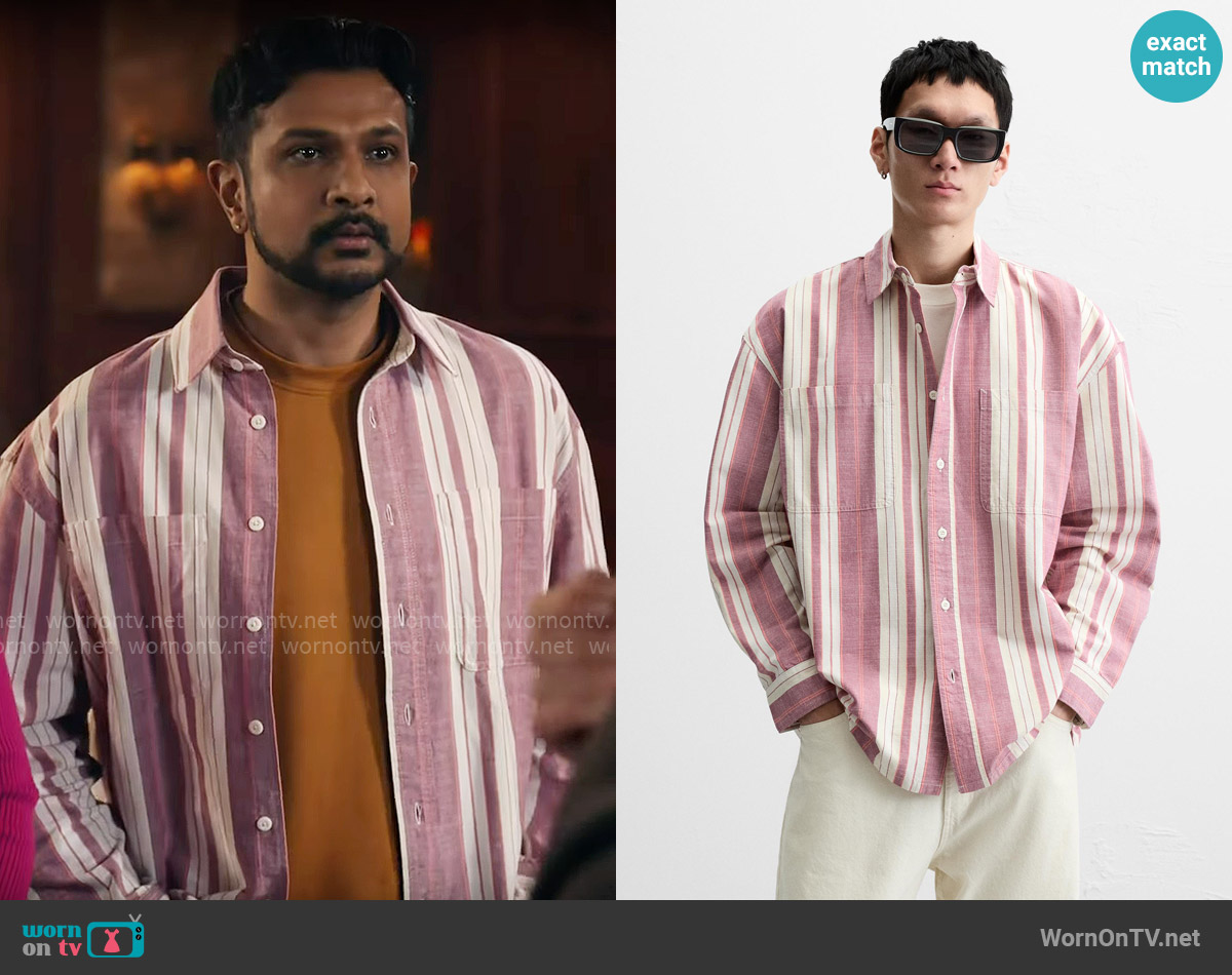Zara Striped Textured Shirt worn by Jay (Utkarsh Ambudkar) on Ghosts