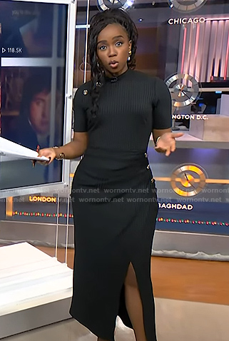 Zinhle’s black ribbed button detail dress on NBC News Daily