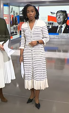 Zinhle’s white striped v-neck dress on NBC News Daily