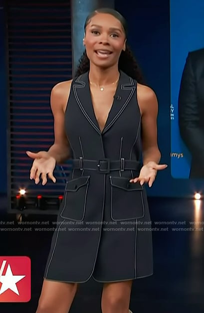 Zuri’s denim belted sleeveless dress on Access Hollywood