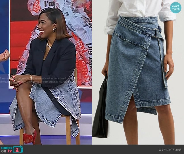 3.1 Phillip Lim Denim Wrap Midi Skirt worn by Tiffany Reid on Today