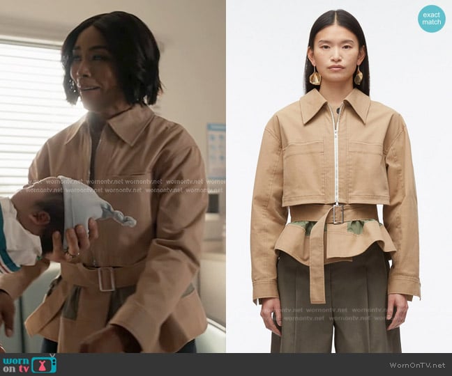 3.1 Phillip Lim Belted Flounce Utility Jacket in Khaki Army worn by Athena Grant (Angela Bassett) on 9-1-1