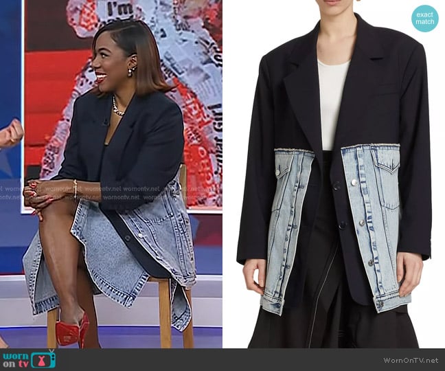 3.1 Phillip Lim Hybird Mixed-Media Denim Oversized Blazer in Malibu Blue worn by Tiffany Reid on Today