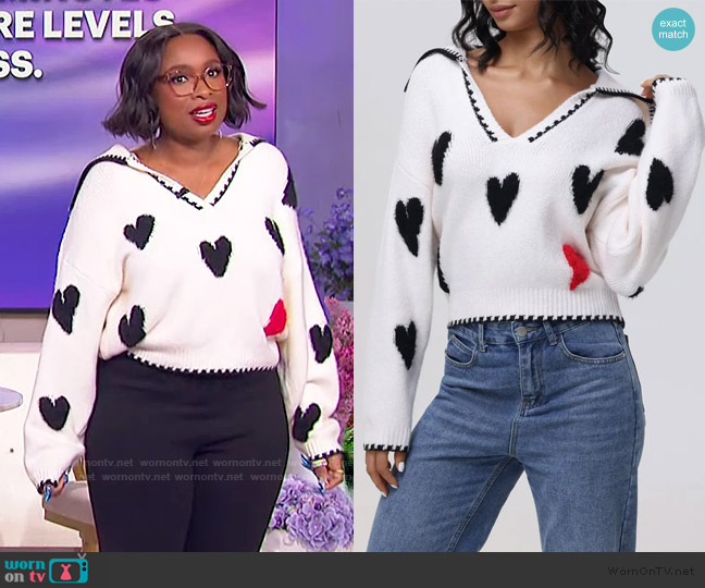 525 Amor Intarsia Heart Sweater worn by Jennifer Hudson on The Jennifer Hudson Show