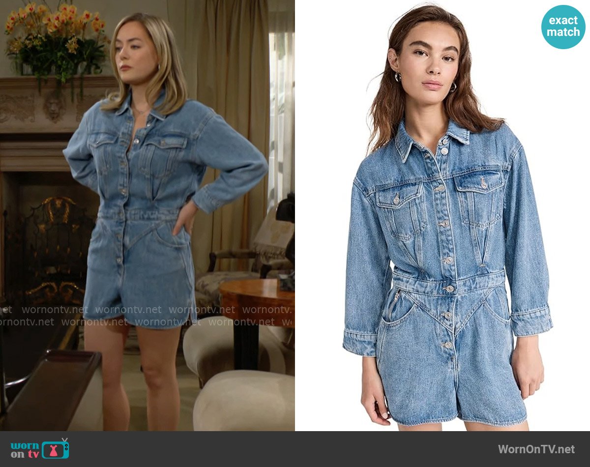 7 For All Mankind Front Yoke Romper worn by Hope Logan (Annika Noelle) on The Bold and the Beautiful