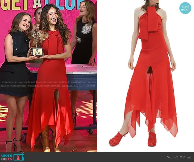 A.W.A.K.E. MODE Handkerchief Hem Dress in Red worn by Eiza González on Today