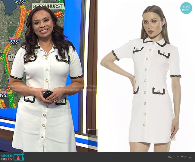 Alexia Admor Odette Knit Button Down Short Sleeve Dress in Ivory worn by Adelle Caballero on Today