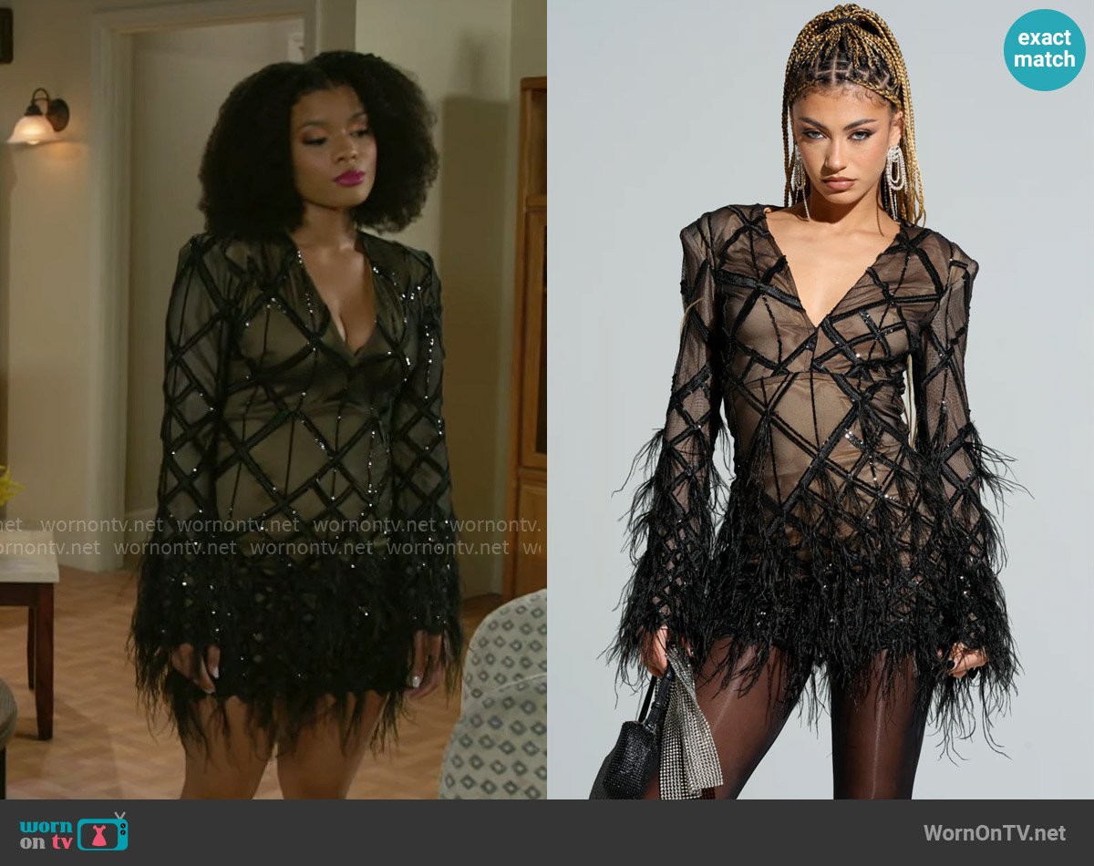 Akira Show Me A Good Time Mesh Mini Dress worn by Eva Thomas (Ambyr Michelle) on Beyond the Gates