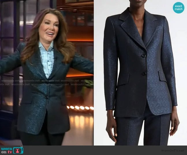 Lisa Vanderpump’s metallic navy blazer on The Kelly Clarkson Show