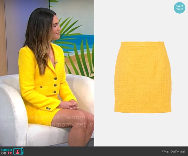 Alessandra Rich Checked bouclé miniskirt worn by Tinx on CBS Mornings