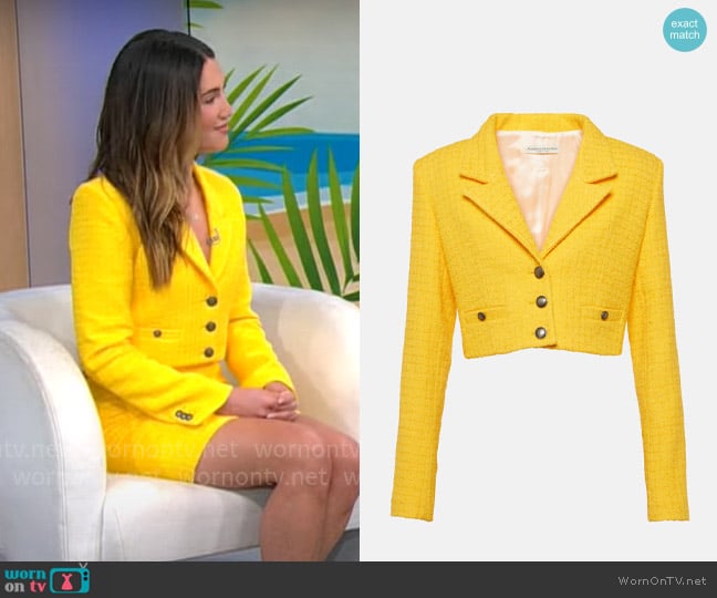Alessandra Rich Cropped bouclé tweed blazer worn by Tinx on CBS Mornings