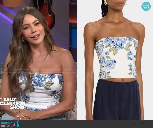 Alice + Olivia Cece Floral Embellished Cropped Top worn by Sofía Vergara on The Kelly Clarkson Show