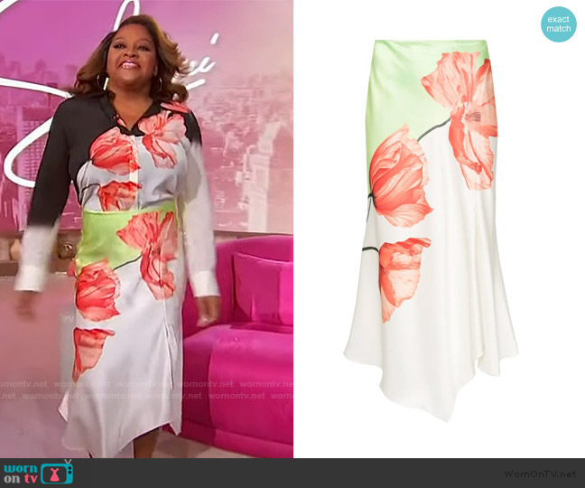 Alice + Olivia Floral-print satin skirt worn by Sherri Shepherd on Sherri