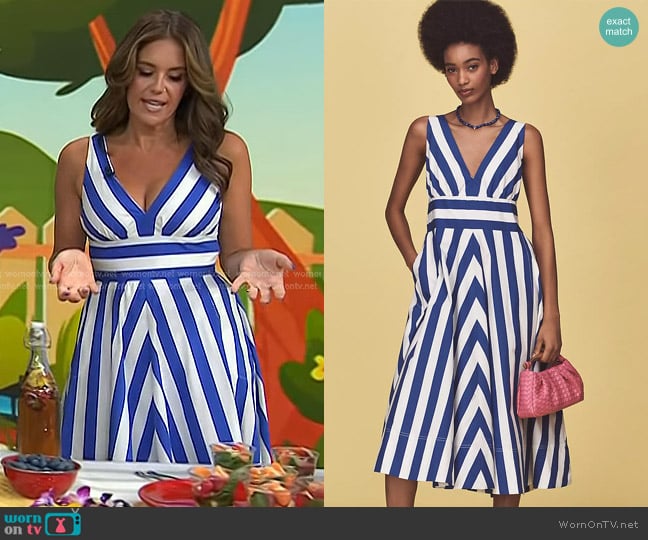 Anthropologie V-Neck Sleeveless Fit & Flare Midi Dress in Blue Pattern worn by Monica Mangin on Today