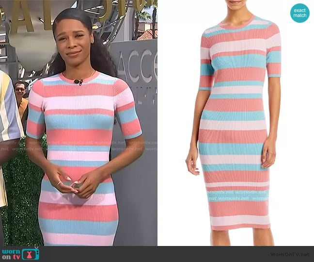 Aqua Ribbed Knit Dress worn by Zuri Hall on Access Hollywood