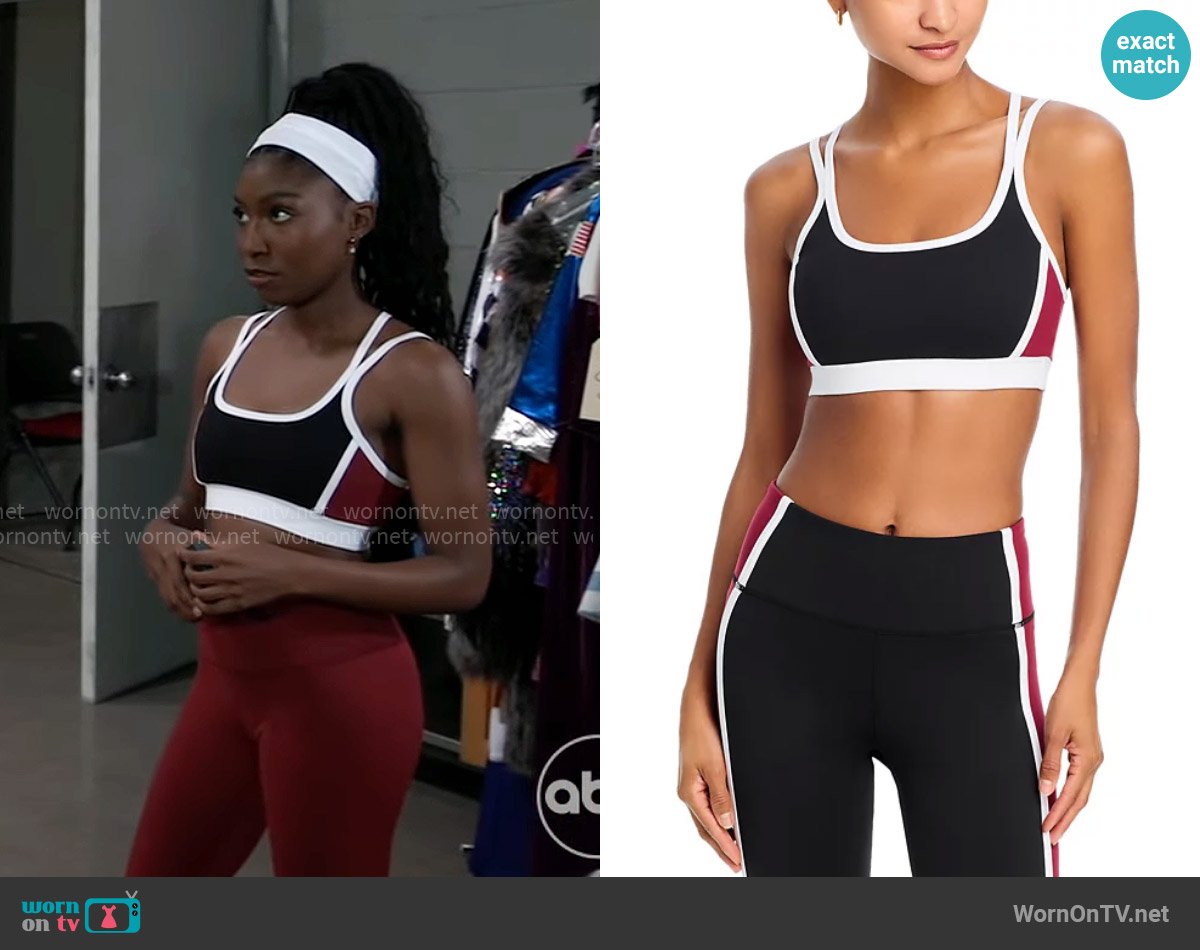 Aqua Toned Out Double Strap Color Block Sports Bra worn by Trina Robinson (Tabyana Ali) on General Hospital