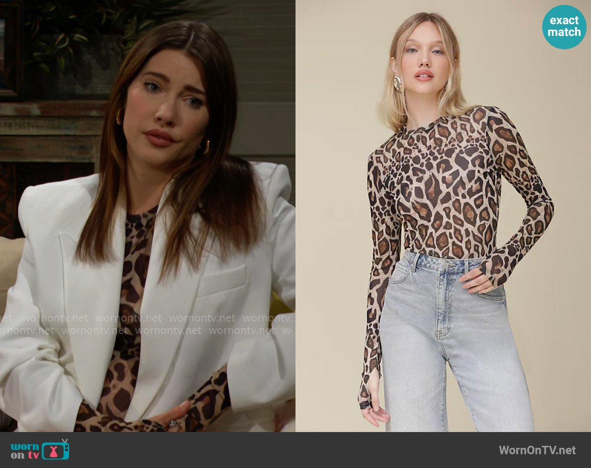 Avec Les Filles Printed Long-Sleeve Mesh Top worn by Steffy Forrester (Jacqueline MacInnes Wood) on The Bold and the Beautiful