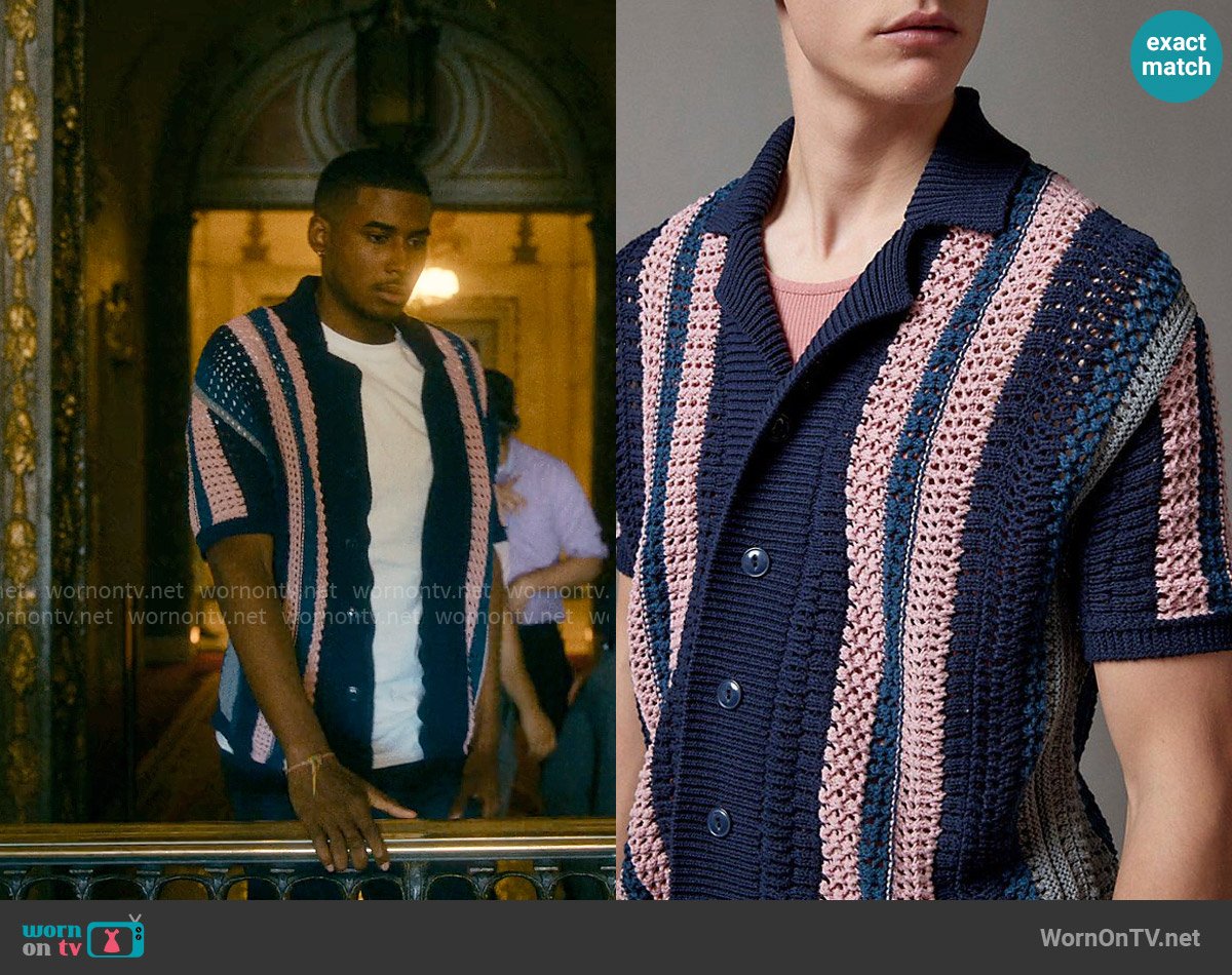 BDG Striped Button-Down Polo Sweater worn by Justin Edwards (Michael Cooper Jr.) on Forever