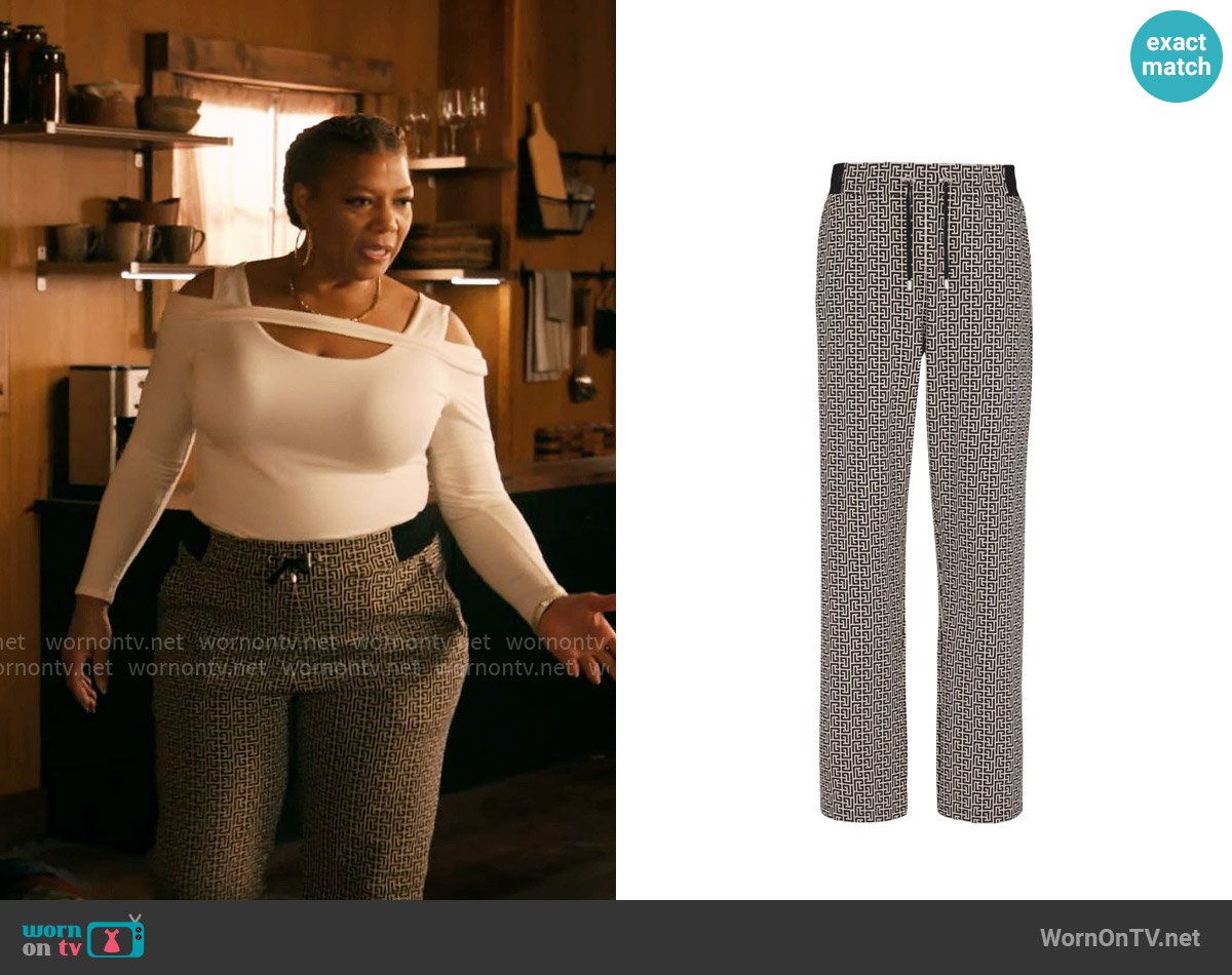 Balmain Monogram-jacquard Drawstring-waistband Track Pants worn by Robyn McCall (Queen Latifah) on The Equalizer