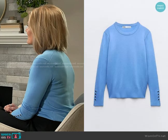 Zara Basic Knit Sweater in Cornflower Blue worn by Kate Snow on Today
