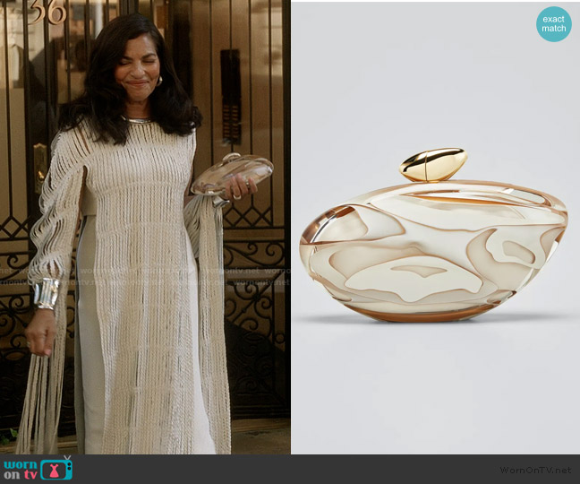 Benedetta Bruzziches Armonia Small Pearly Clutch Minaudiere worn by Seema Patel (Sarita Choudhury) on And Just Like That