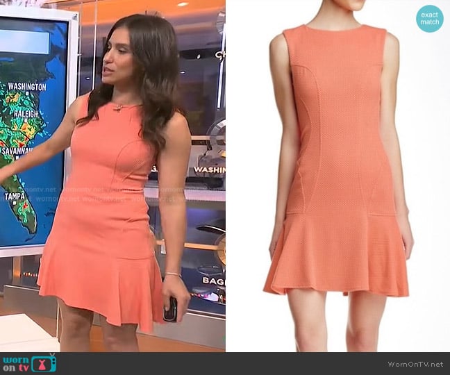 Betsey Johnson Jacquard Flounce Dress in Tangerine worn by Angie Lassman on NBC News Daily