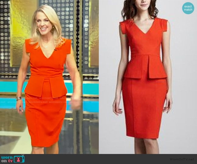 Black Halo Keyton Peplum Dress in Orange worn by Deborah Norville on Tamron Hall Show