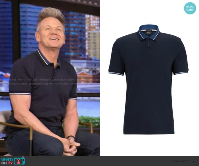 Boss Contrasting-border cotton polo shirt worn by Gordon Ramsay on Live with Kelly and Mark