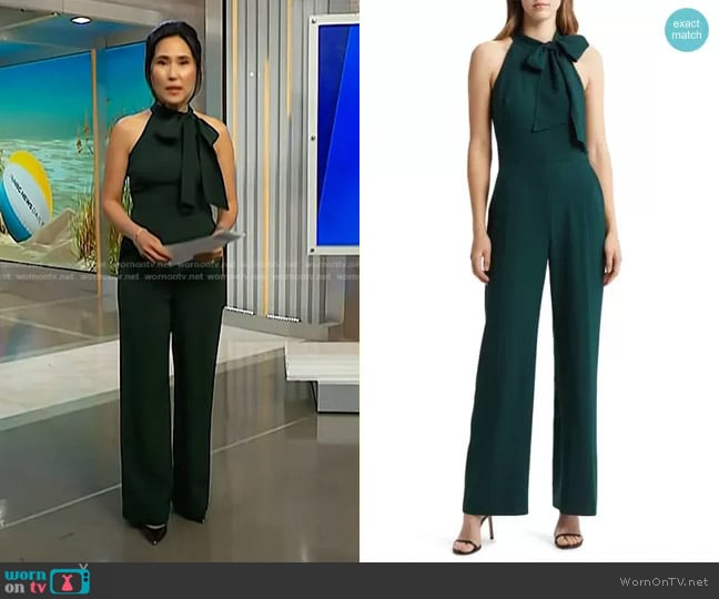 Vince Camuto Bow Neck Stretch Crepe Jumpsuit worn by Vicky Nguyen on NBC News Daily