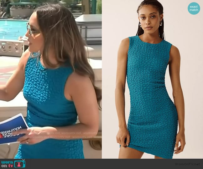 Anthropologie Textured Mini Shift Dress worn by Emily Orozco on Access Hollywood